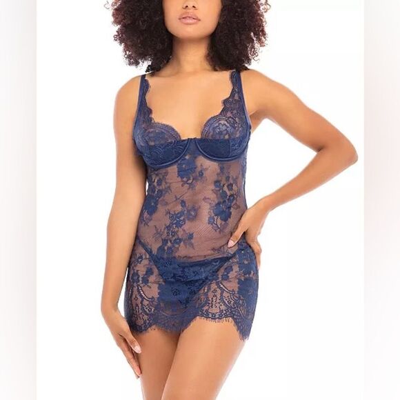 NWT Oh La La Cheri all over lace fitted lace chemise w/padded shelf cup Sz S set - Picture 1 of 12